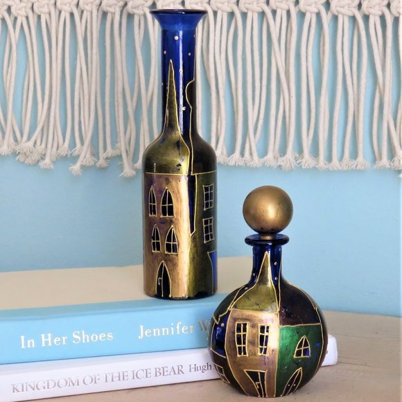 Cobalt Blue Decorative Hand Painted Bottle Set (2)...225 - Picture 2 of 8